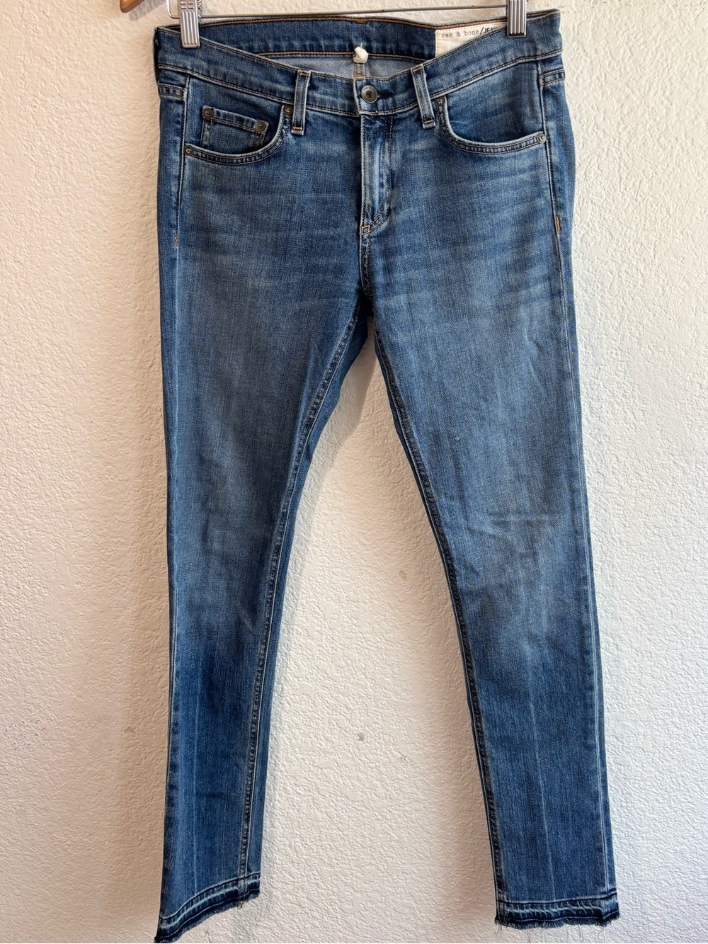 rag & bone Womens Skinny Jeans in Medium Blue Wash Raw Hem Size 26